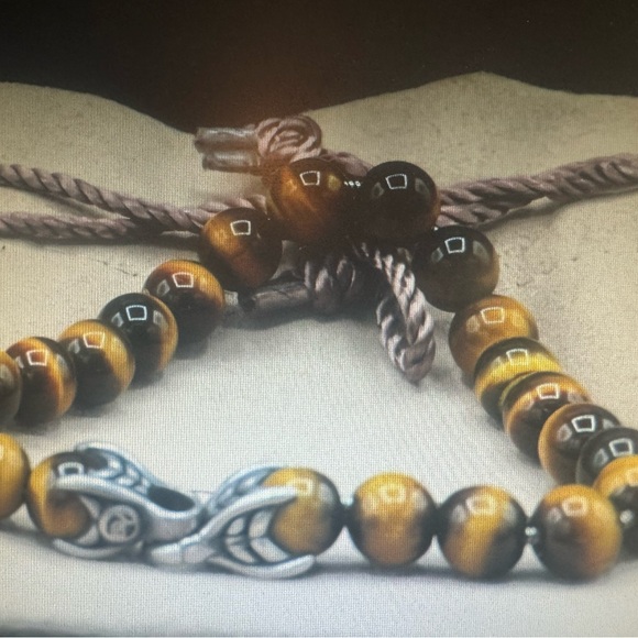 DAVID YURMAN Unisex Sterling Silver 8mm Tiger’s Eye Spiritual Beads Bracelet 8” - Picture 2 of 4